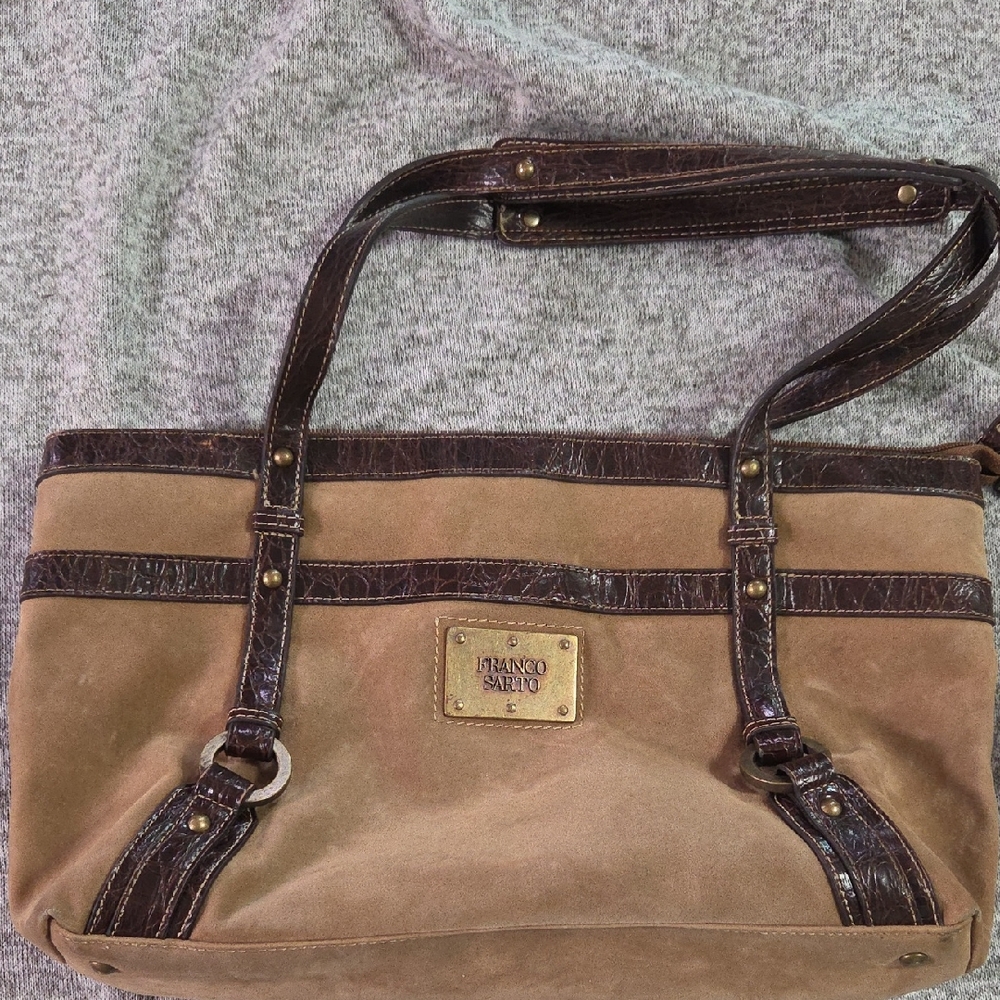 Franco Sarto Tan and Brown Shoulder Bag with Structured Design